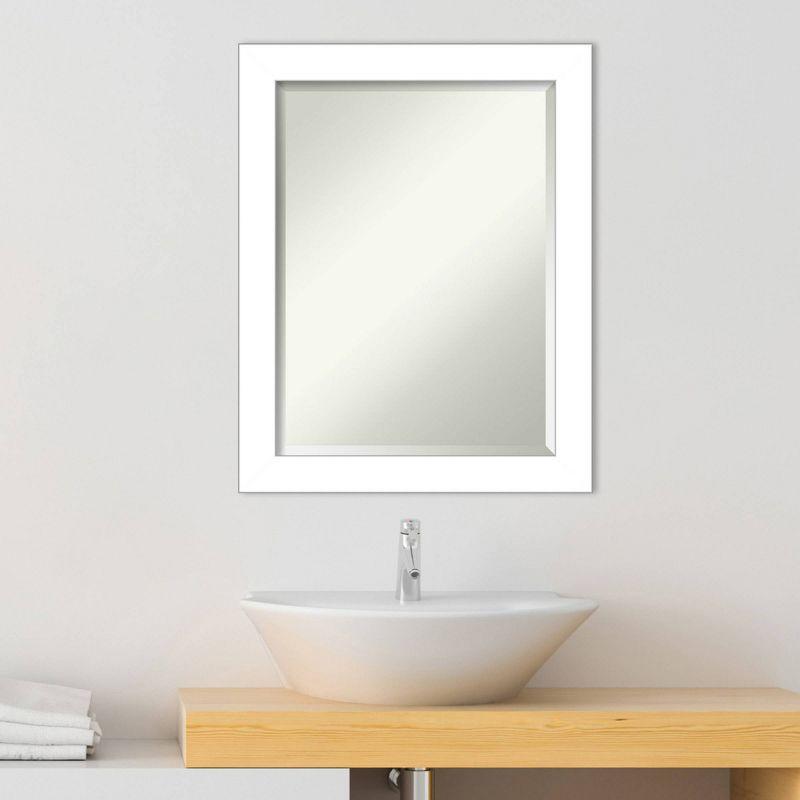 22" x 28" Wedge Framed Bathroom Vanity Wall Mirror White - Amanti Art: Modern, Satin Finish, No Assembly Required