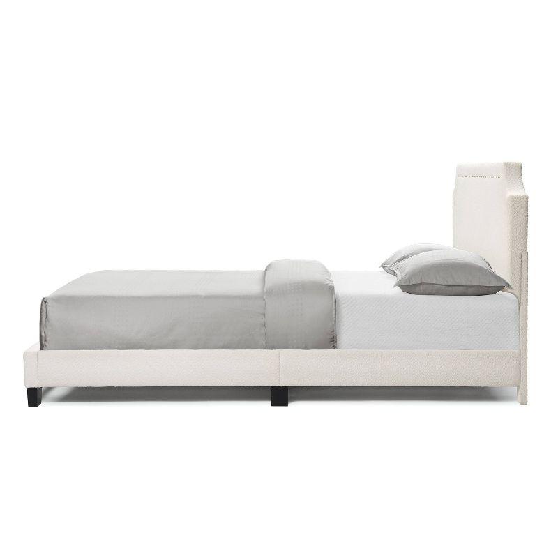 24/7 Shop At Home Queen Heartwild Modern Boucle Upholstered Nailhead Trim Platform Bed White: Polyester, Wood Frame, No Box Spring Needed