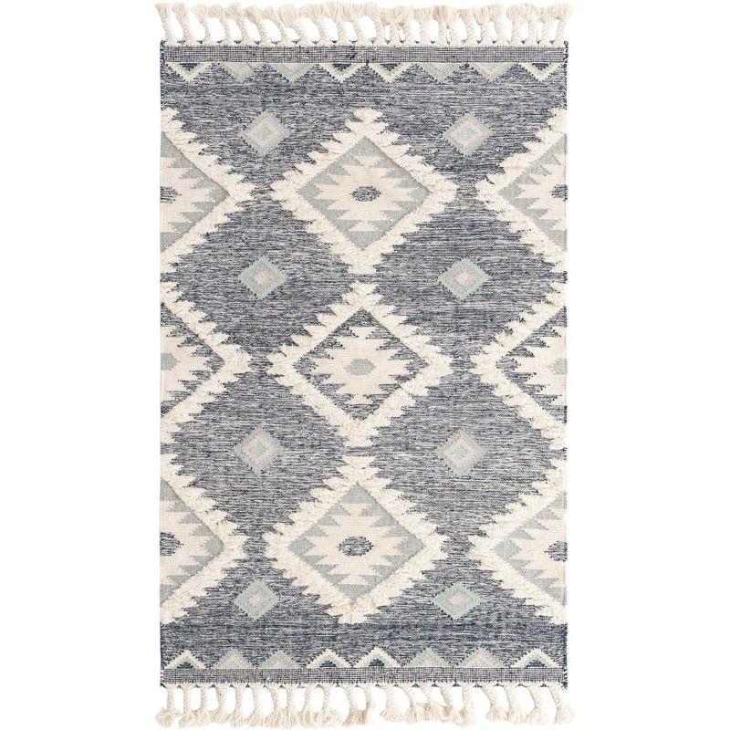 Handmade Mesa Geometric Dark Blue Wool Area Rug