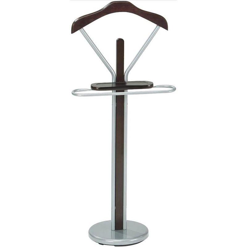 Kings Brand Furniture - Wood & Metal Suit Valet Rack Stand Organizer, Silver/Walnut