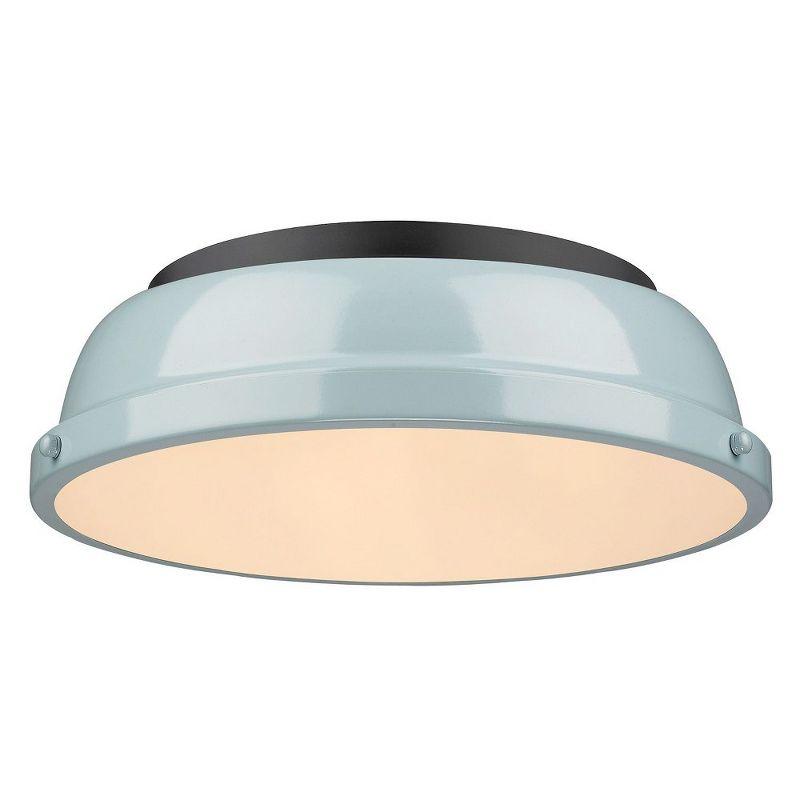 Duncan Aged Brass 14" Flush Mount with Seafoam Shade