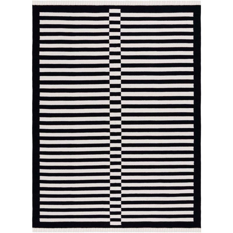 Striped Kilim STK805 Flat Weave Area Rug - Black/Ivory - 8'x10' - Safavieh