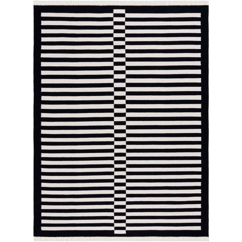 Handmade Boho-Chic Grey/Blue Wool Striped 8' x 10' Area Rug