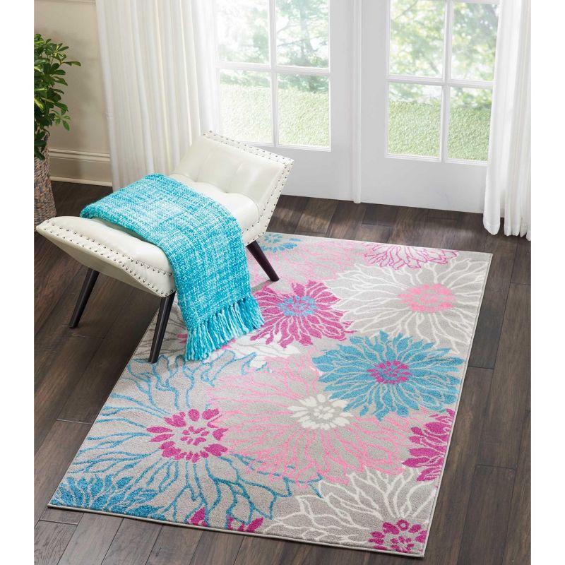 Gray Floral Synthetic Easy Care Rectangular Rug 4' x 6'