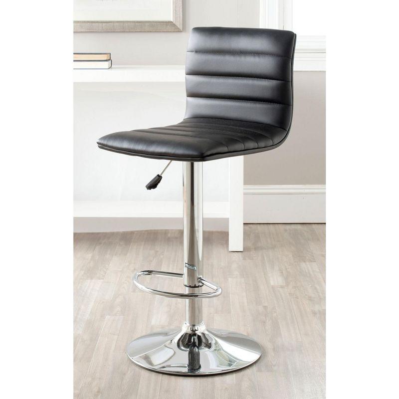 Transitional Black Leather Swivel Adjustable Bar Stool