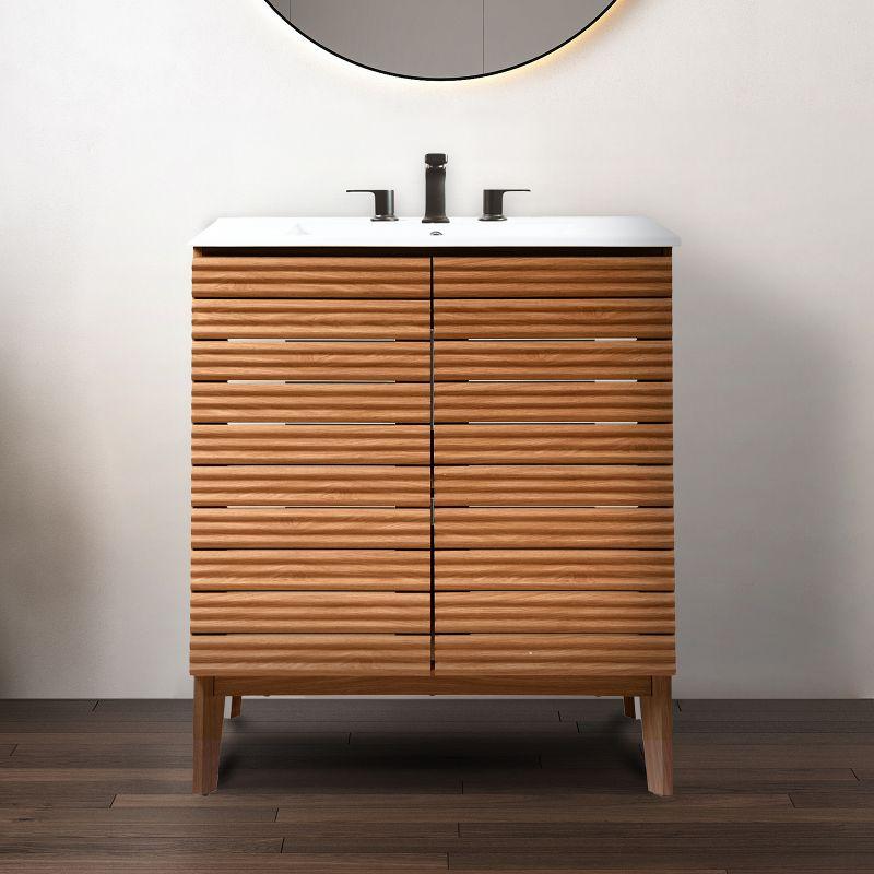 Calandre 30" Slat Modern Farmhouse 2-Shelf Bath Vanity Cabinet Only (Sink Basin not Included)