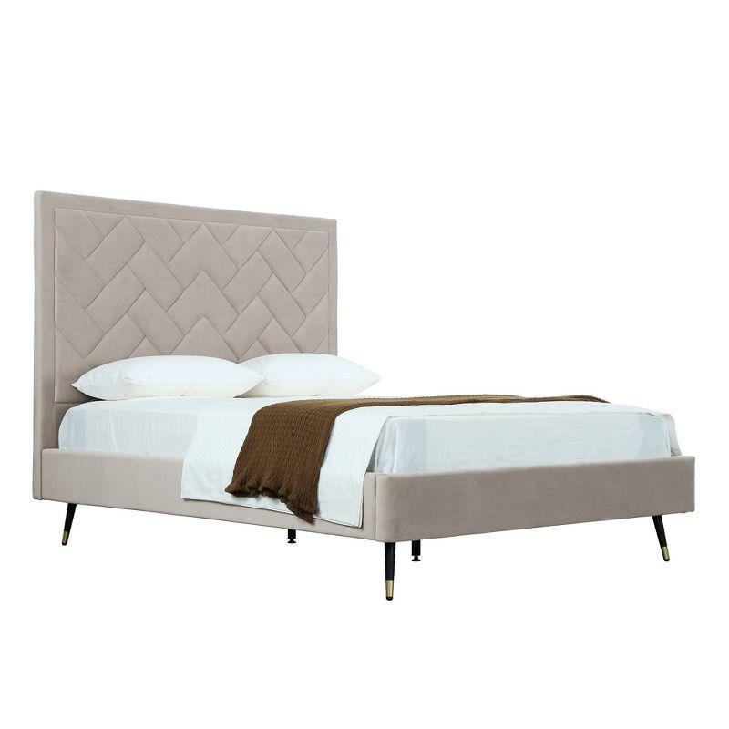 Manhattan Comfort Queen Crosby Modern Velvet Upholstered Bed Greige