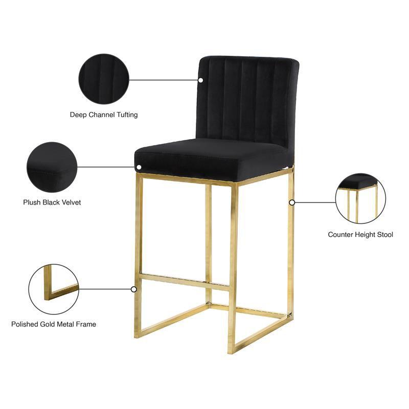 Meridian Furniture Giselle 26"H Velvet Counter Stool in Black