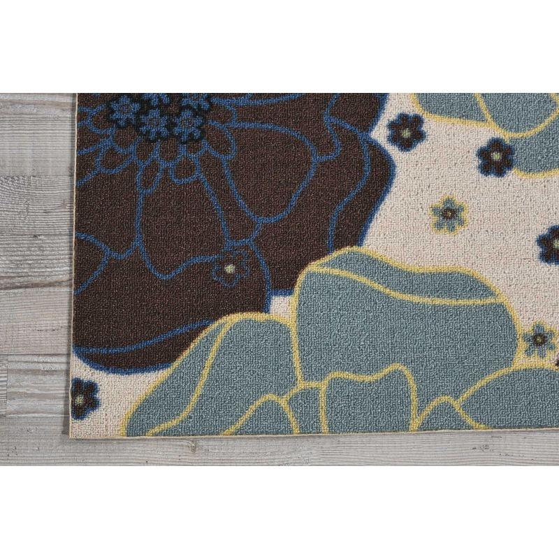 Light Blue Floral Synthetic Rectangular Area Rug