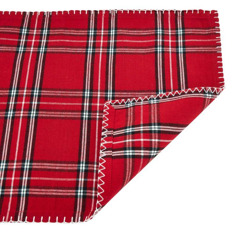 14" X 20" Plaid Whipstitch Placemat Set of 4 pc Red - SARO Lifestyle