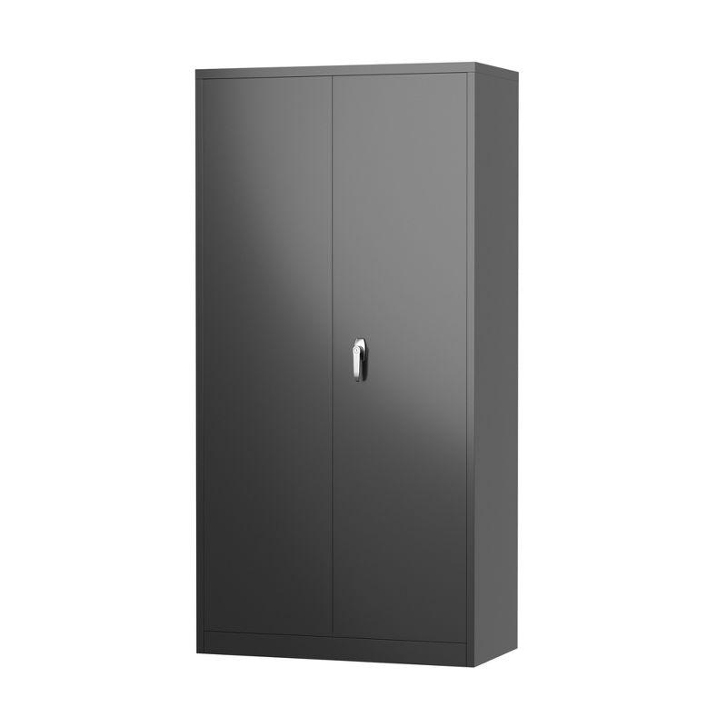 AOBABO Large Metal Wardrobe Style Storage Cabinet with 3 Adjustable Shelves, Cloth Rail, and Lockable Doors for Home Organization