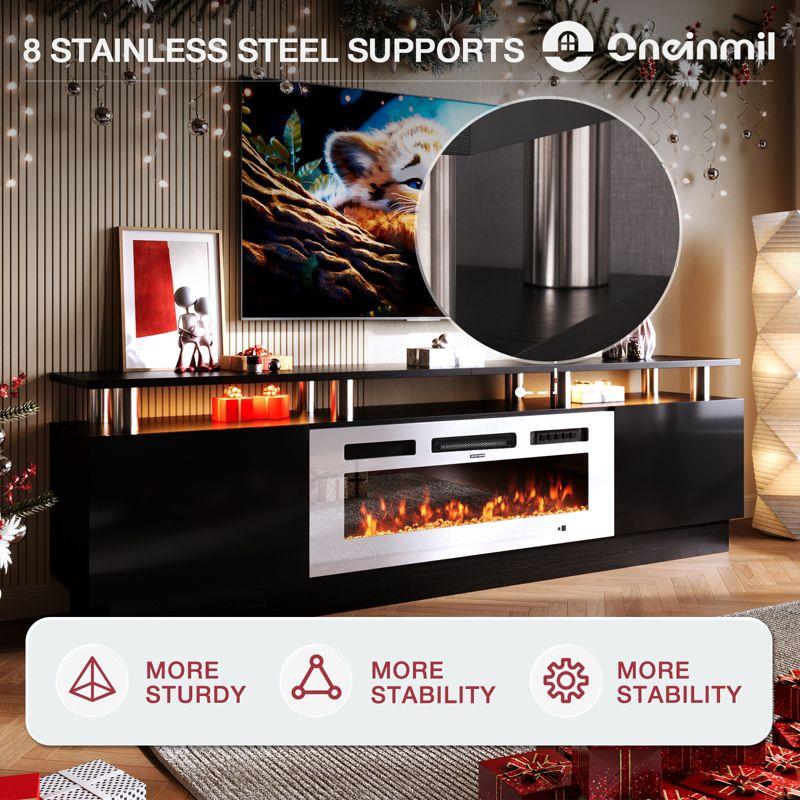 AOXUN Fireplace TV Stand with 36" Electric Fireplace, 80" 2 Tier TV Console Stand for TVs Up to 90", Black