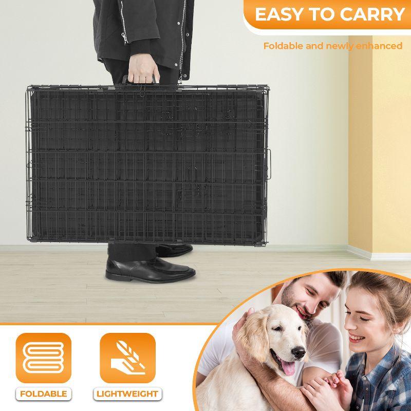 FDW 48 Inch Dog Crates for Large Dogs, Folding Mental Wire Crates Dog Kennels Pet Dog Cage Crate with Double-Door Removable Tray and Handle,Black