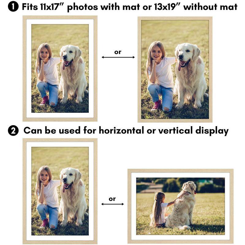 Americanflat 5 Pack of 13x19 Frames with 11x17 Mat - Plexiglass Cover - Natural Oak