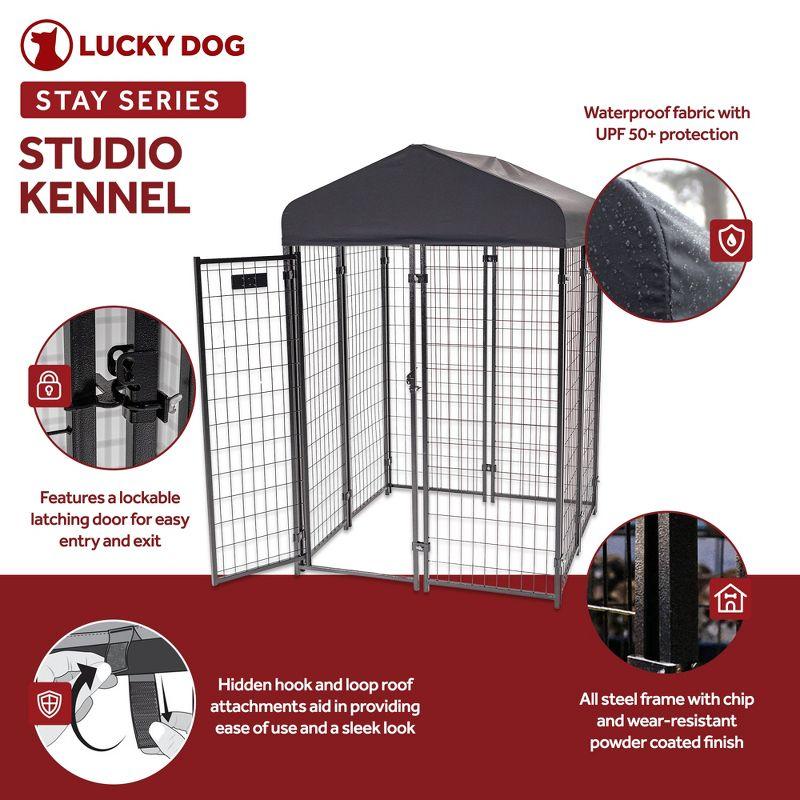 Lucky Dog STAY Series Black Powder Coat Steel Frame Villa Dog Kennel with Waterproof Canopy Roof and Single Gate Door