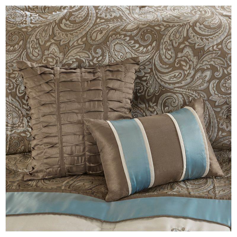 Caroline Queen Brown and Blue Jacquard Comforter Set