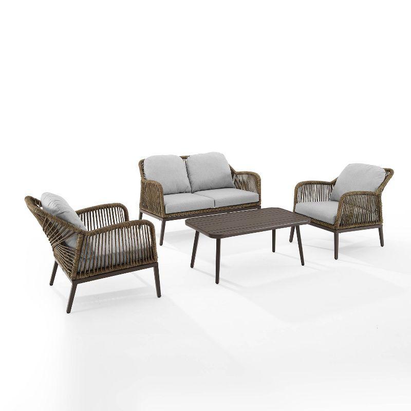 Haven 4pc Outdoor Wicker Conversation Set: Weather-Resistant, Steel Frame, Polyester Cushions - Crosley