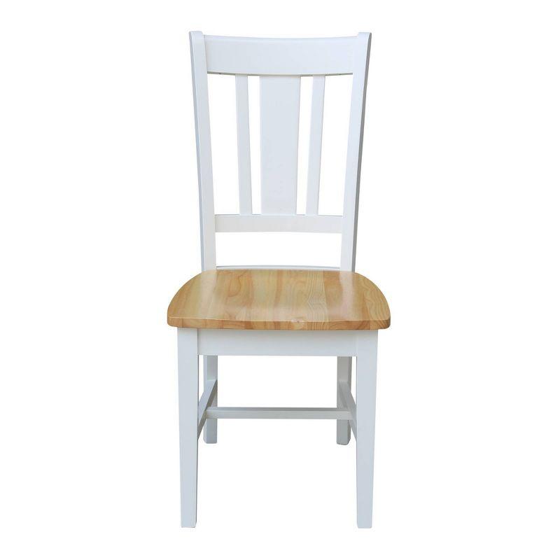 Set of 2 White and Natural Wood Slat Back Dining Chairs