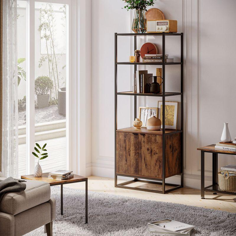 HOMCOM Shelves for Storage, Cabinet Bookcase with 3 Open Shelf, Tall Organizer Multifunctional Rack for Living Room, Brown