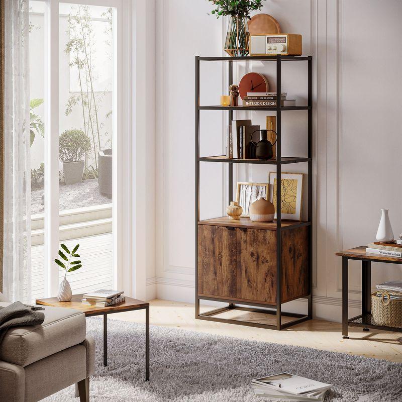 Brown Tall Baker's Rack with Open Shelves and Cupboard