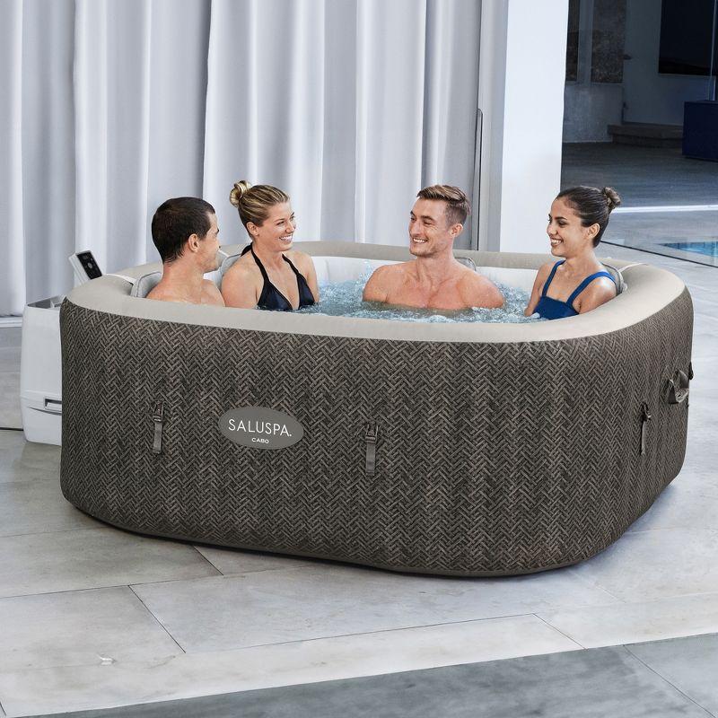Bestway SaluSpa AirJet 4 to 6 Person Inflatable Hot Tub Square Portable Outdoor Spa with 140 Soothing AirJets and Cover, Brown