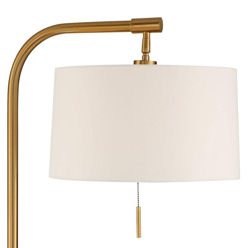 Possini Euro Design Volta Modern Floor Lamp with Tray Table 66" Tall Brass USB Charging Port White Drum Shade for Living Room Bedroom Office House