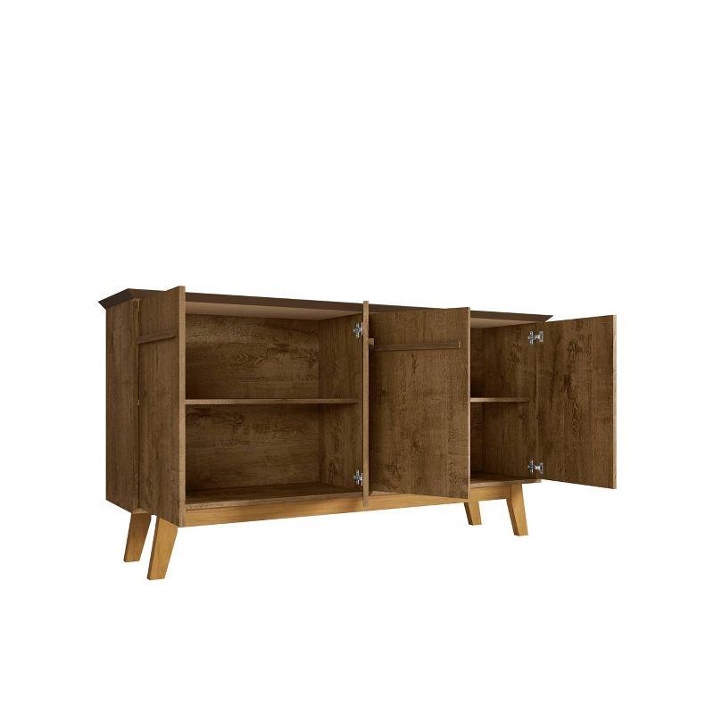Manhattan Comfort 62.99" Yonkers Sideboard Rustic Brown: Mid-Century Modern, MDF, 4-Door Storage