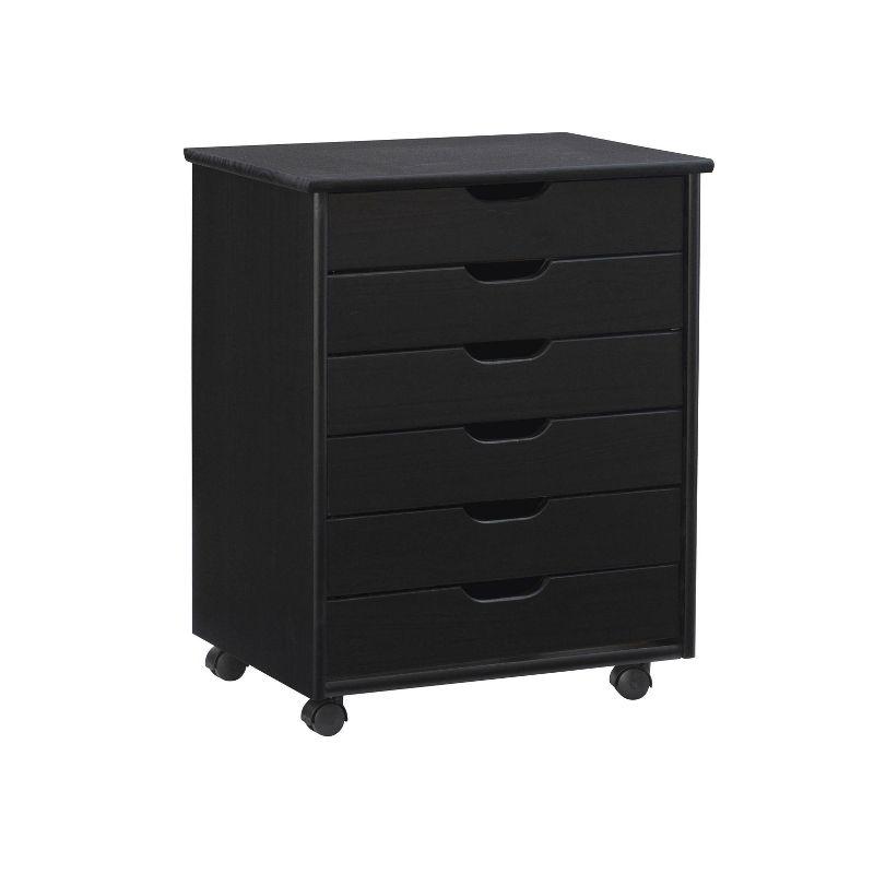 Cary Modern Black Pine Wood 6-Drawer Mobile Storage Cart