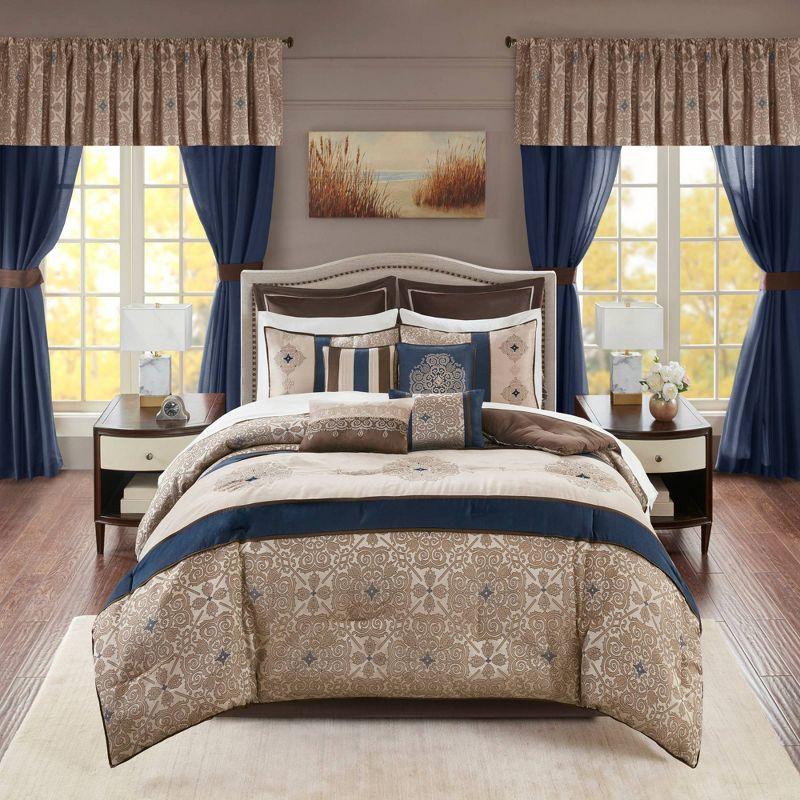 Navy Jacquard Microfiber King 24-Piece Bedding Set