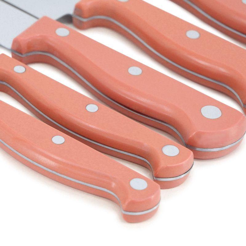 Martha Stewart Everyday Keswick 7 Piece Stainless Steel Cutlery and Wood Block Set in Coral