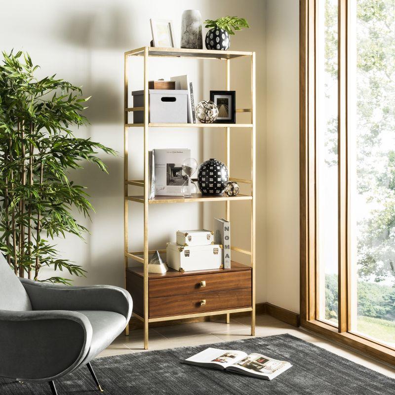 Mateo 4 Tier 1 Drawer Etagere - ETG6205 - Gold/Walnut - Safavieh
