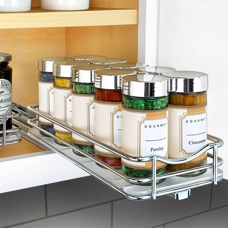 Lynk Professional Slide Out Spice Rack Upper Cabinet Organizer- 4" Wide: Chrome-Plated Kitchen Storage, Pull Out System