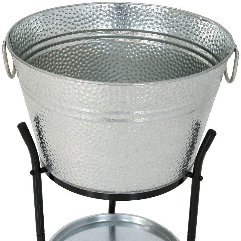 Sunnydaze Pebbled Texture Galvanized Steel Ice Bucket Beverage Holder and Cooler with Stand and Tray