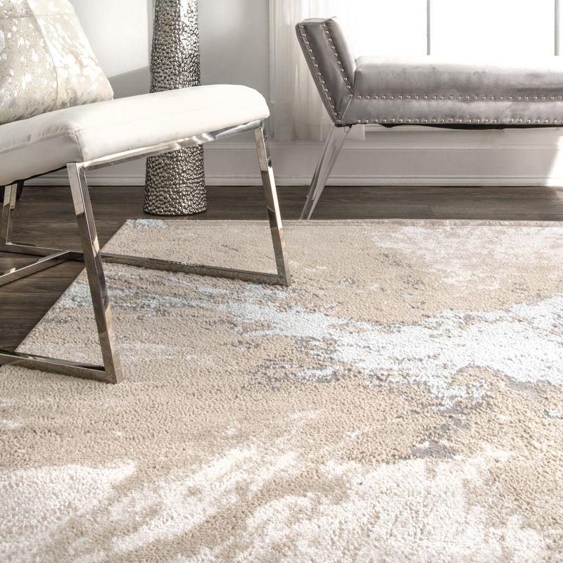 Eco-Friendly Abstract Beige 5' x 8' Synthetic Area Rug