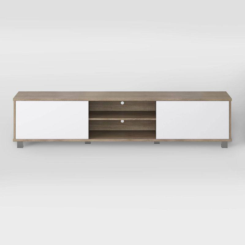 Hollywood TV Stand for TVs up to 85" with Doors Wood Grain White/Brown - CorLiving: Modern Media Console, Laminated MDF