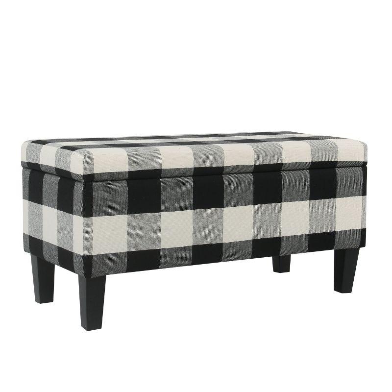 Large Decorative Storage Bench Black Plaid - HomePop: Upholstered Ottoman for Bedroom & Entryway