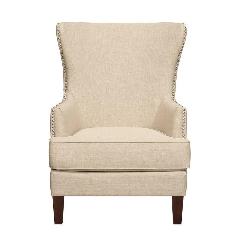 Transitional Cream Winged Accent Chair with Silver Nailhead Trim