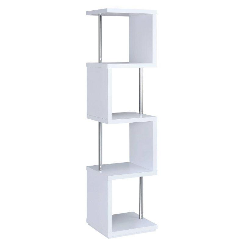 Baxter 4 Shelf Zig Zag Bookcase with Chrome Details - Coaster