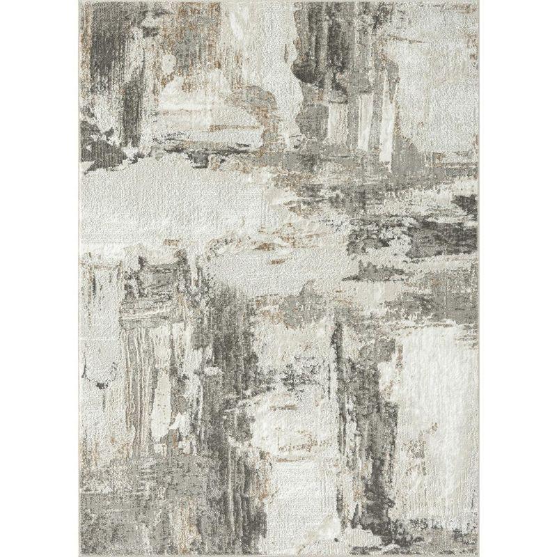 Beige Abstract 5' x 7' Stain-Resistant Synthetic Area Rug