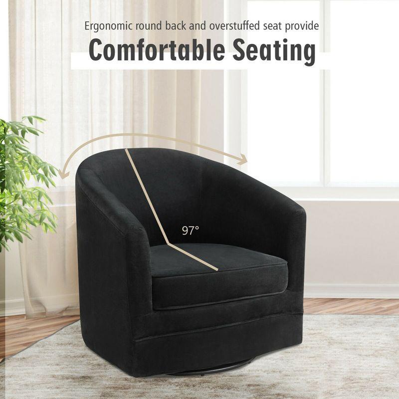 Costway Modern Swivel Barrel Chair Upholstered Velvet Armchair with Metal Base