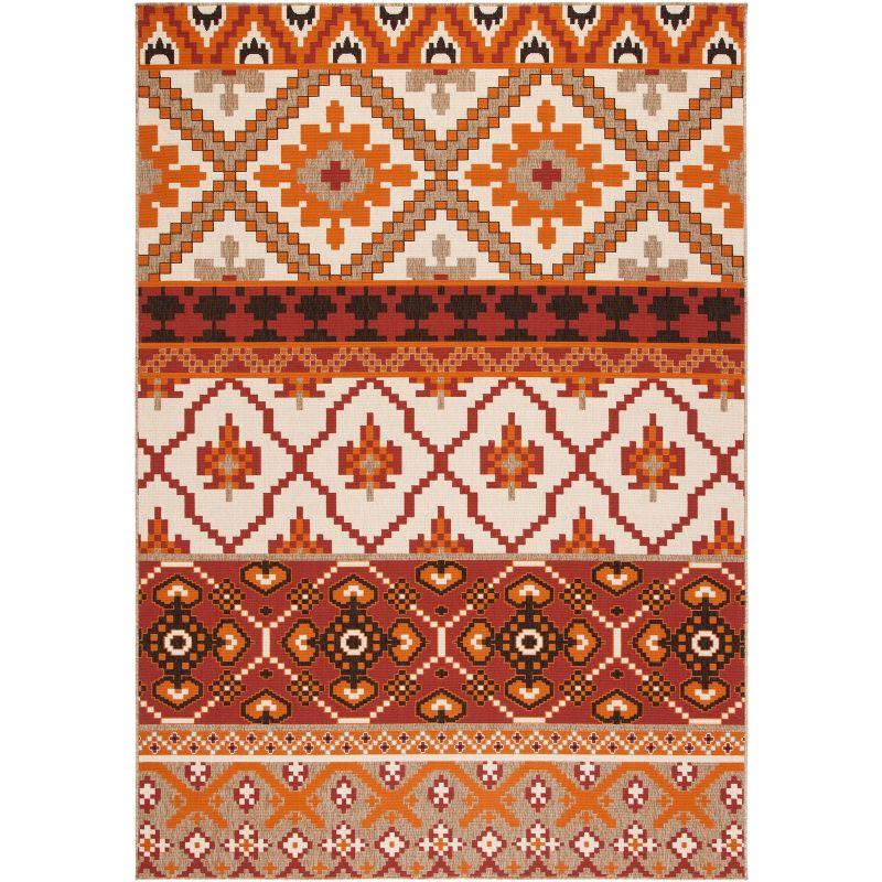 Red and Beige Rectangular Washable Synthetic Area Rug