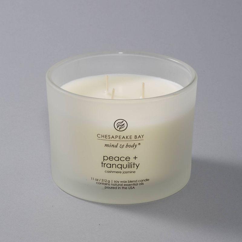 3-Wick Frosted Glass Peace + Tranquility Lidded Jar Candle White 11oz - Mind & Body by Chesapeake Bay Candle: Soy Wax Blend, Essential Oils