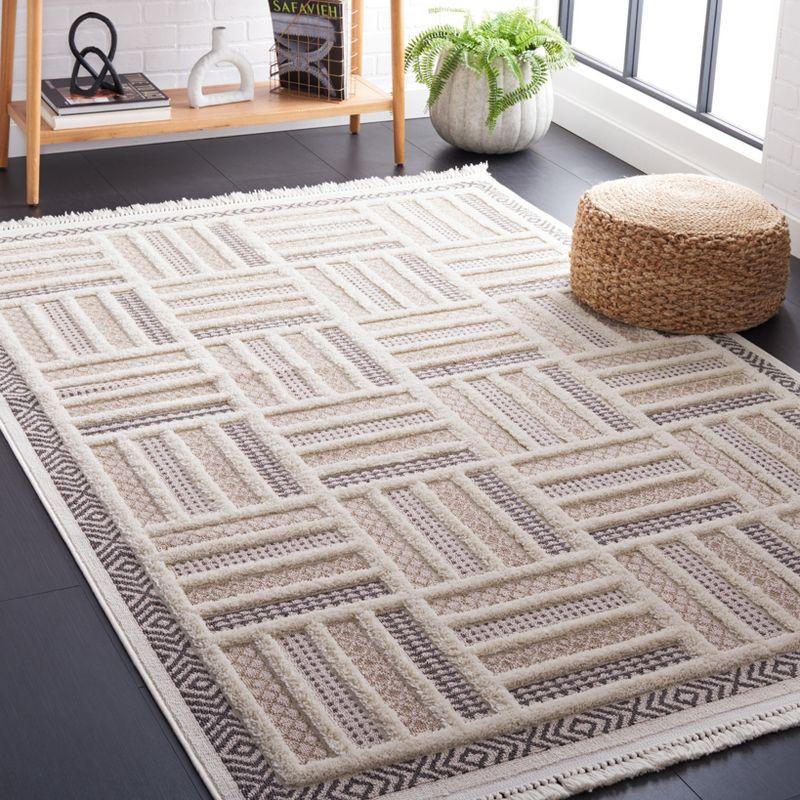 Ivory Geometric Easy-Care Synthetic Rug - Handmade & Washable