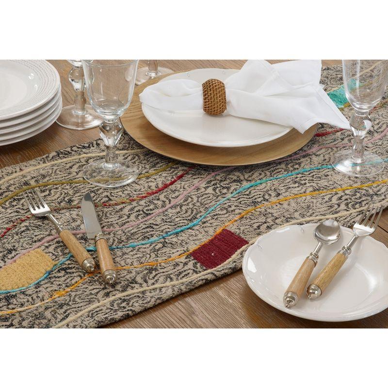 Gray Abstract Embroidered Cotton Table Runner, 16" x 72"