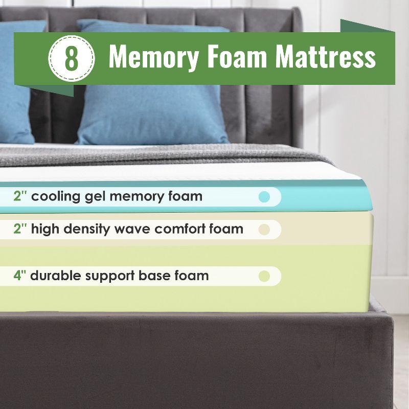 FDW 8 inch Twin Gel Memory Foam Mattress Wave Comfort Foam Mattress 8 inch Mattress, CertiPUR-US Certified,,White Twin