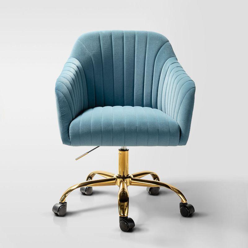 Blue Velvet Adjustable Swivel Task Chair with Gold Metal Base