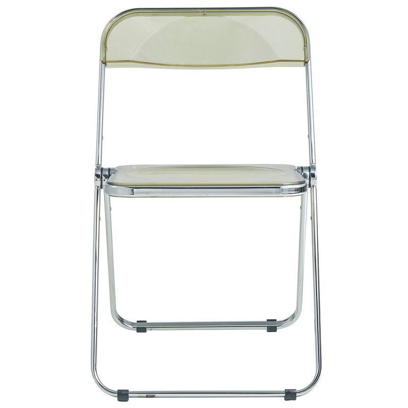 LeisureMod Lawrence Modern Acrylic Folding Chair With Metal Frame Set of 2, Amber