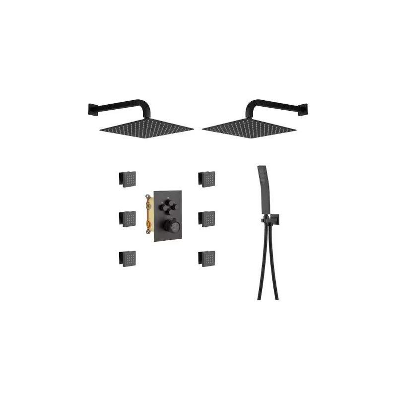 CASAINC CS6228-12MB Dual Shower Head Thermostatic Rainfall Shower System with Rough in-Valve and Shower Body Spray