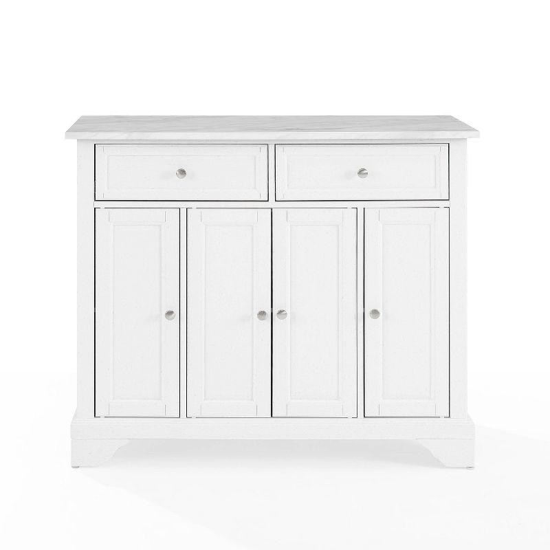 Avery Kitchen Island/Cart Distressed White/White Marble - Crosley: Adjustable Shelves, Particle Board Frame, 6 Shelves, 2 Drawers