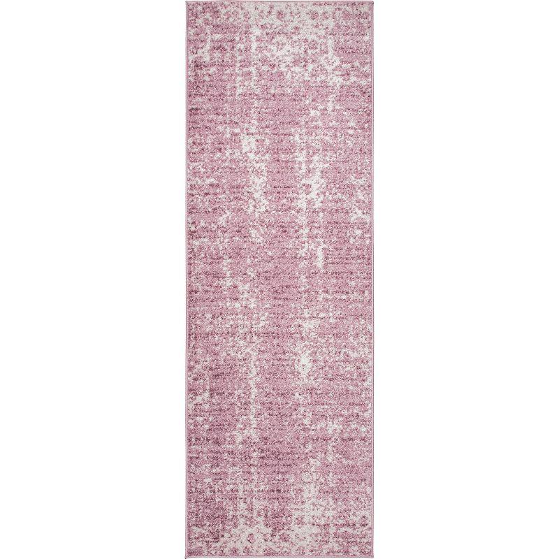 Deedra Pink and Ivory Abstract Runner Rug